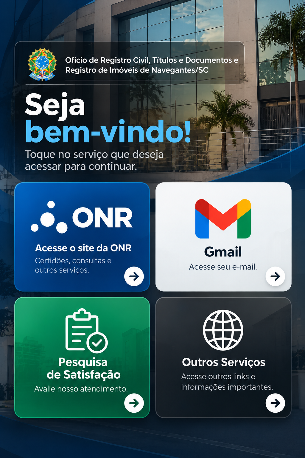 Seja bem-vindo ao Ofício de Registro Civil, Títulos e Documentos e Registro de Imóveis de Navegantes/SC